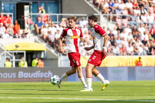August 16, 2026, Soccer, GER, Season, 3rd Division, 2026–2027 Season, Matchday 2, SSV Jahn Regensburg vs. 1. FC Saarbrücken, David Philipp (SSV Jahn Regensburg) and Adrian Fein (Regensburg). DFL regulations prohibit any use of photographs as image sequences and or quasi-video.