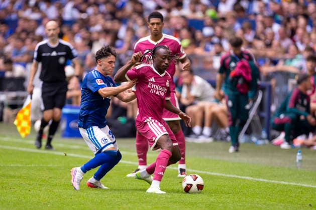 August 15, 2026, Soccer, Friendly Match: FC Schalke 04 vs. Real Madrid CF; Soufiane El Faouzi (FC Schalke 04), Federico Valverde (Real Madrid CF), Jude Bellingham (Real Madrid CF); Gelsenkirchen, Veltins Arena, North Rhine-Westphalia, Germany; xRHR PHOTO DEx Copyright: DennisxEwert RHR-FOTOx RHR-FOTO DE
