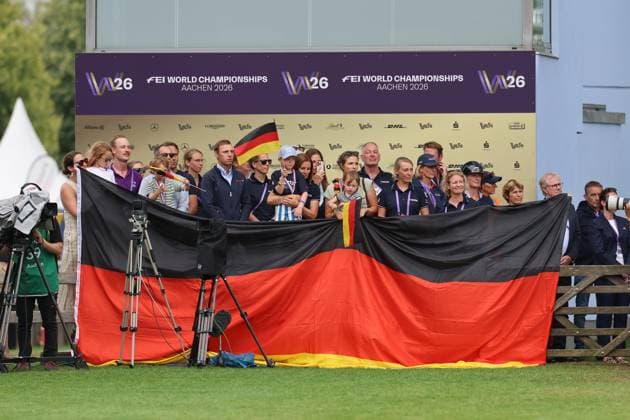 Individual Medal Ceremony, 1st Place, World Champion, Michael Jung GER, Germany, Horse: fischerChipmunk FRH, Chipmunk FRH, The Team Behind the Team, Eventing, FEI Eventing World Championship, DHL Prize, Individual and Team, AACHEN FEI World Championships 2026, World Festival of Equestrian Sports, 2026 Equestrian World Championships, Aachen 2026, Welcome Home 2026, Aachen Soers, August 11–23, 2026, Equestrian Sports, August 16, 2026, Aachen Soers, Germany