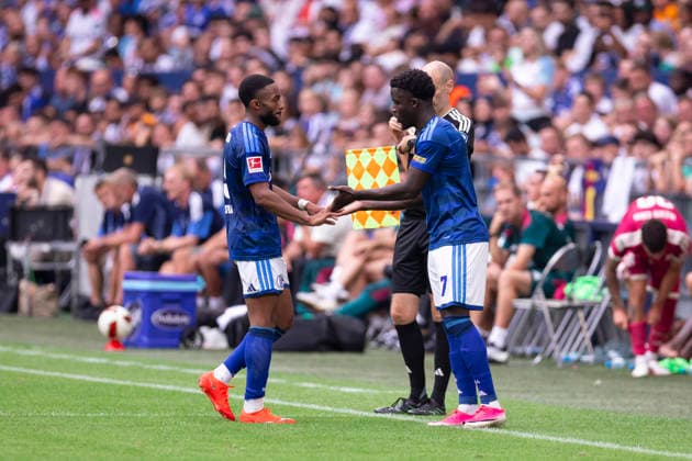 August 15, 2026, Soccer, Friendly Match: FC Schalke 04 vs. Real Madrid CF, featuring Moussa Sylla (FC Schalke 04) and Christian Gomis (FC Schalke 04), Gelsenkirchen, Veltins Arena, North Rhine-Westphalia, Germany, xRHR, PHOTO DEx Copyright: DennisxEwert RHR-FOTOx RHR-FOTO DE