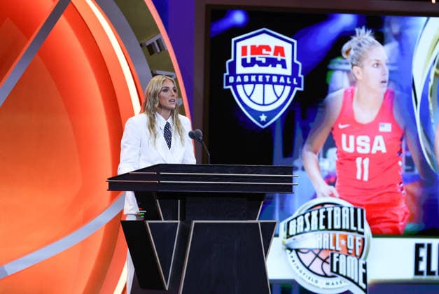 SPRINGFIELD, MA - AUGUST 15: Inductee Elana Delle Donne speaks during the 2026 Naismith Basketball Hall of Fame Enshrinement Ceremony on August 15, 2026, at Symphony Hall in Springfield, MA. (Photo by M. Anthony Nesmith Icon Sportswire) BASKETBALL: AUG 15 Basketball Hall of Fame Enshrinement Ceremony EDITORIAL USE ONLY Icon26081562