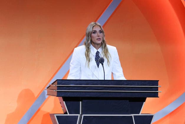 SPRINGFIELD, MA - AUGUST 15: Inductee Elana Delle Donne speaks during the 2026 Naismith Basketball Hall of Fame Enshrinement Ceremony on August 15, 2026, at Symphony Hall in Springfield, MA. (Photo by M. Anthony Nesmith Icon Sportswire) BASKETBALL: AUG 15 Basketball Hall of Fame Enshrinement Ceremony EDITORIAL USE ONLY Icon26081563