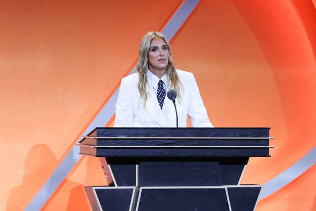 SPRINGFIELD, MA - AUGUST 15: Inductee Elana Delle Donne speaks during the 2026 Naismith Basketball Hall of Fame Enshrinement Ceremony on August 15, 2026, at Symphony Hall in Springfield, MA. (Photo by M. Anthony Nesmith Icon Sportswire) BASKETBALL: AUG 15 Basketball Hall of Fame Enshrinement Ceremony EDITORIAL USE ONLY Icon26081564
