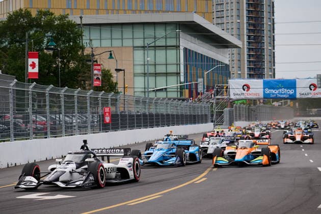 August 16, 2026, Markham, On, Canada: Pole-sitter Louis Foster of England leads the field into the first turn at the start of the 2026 Honda Indy in Markham, Ont., on Sunday, Aug. 16, 2026. Canada News - August 16, 2026  - ZUMAc35_ 20260816_zaf_c35_005 Copyright: xSammyxKoganx