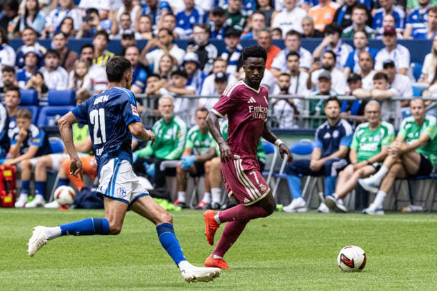 Friendly Match: FC Schalke 04 vs. Real Madrid, August 16, 2026; Dejan Ljubicic, FC Schalke 04, 21, Vinicius Junior, Real Madrid, 7 Friendly Match: FC Schalke 04 vs. Real Madrid, Veltins Arena, Gelsenkirchen, August 16, 2026 Copyright: xBEAUTIFULxSPORTS Buriakovx