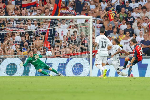 GenoaÕs Lorenzo Colombo scores a goal during the Italian Cup soccer match between Genoa and Ascoli at the Luigi Ferraris Stadium in Genoa, Italy - Sunday, August 16, 2026. - Soccer .  Copyright: xTanoxPecoraro LaPressex