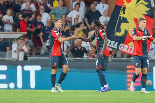 GenoaÕs Elias Havel celebrates after scoring a goal for his team during the Italian Cup soccer match between Genoa and Ascoli at the Luigi Ferraris Stadium in Genoa, Italy - Sunday, August 16, 2026. - Soccer .  Copyright: xTanoxPecoraro LaPressex