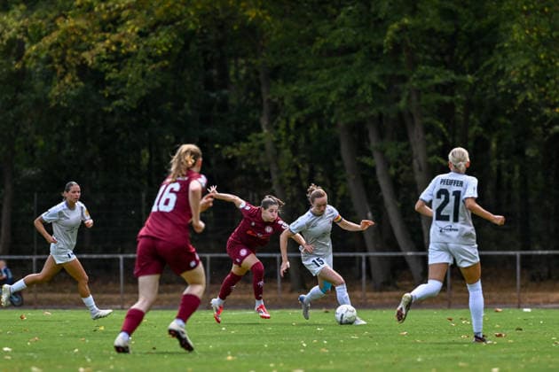 August 16, 2026, Soccer, 2026–2027 DFB Women s Cup Playoffs, Fortuna Cologne vs. SG 99 Andernach; Vanessa Zilligen (15, Andernach) battles for the ball