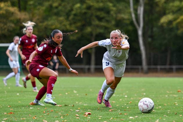 August 16, 2026, Soccer, 2026–2027 DFB Women s Cup Playoffs, Fortuna Cologne vs. SG 99 Andernach; Paula Petri 9; Andernach wins possession