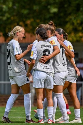 August 16, 2026, Soccer, 2026–2027 DFB Women’s Cup Playoffs, Fortuna Köln vs. SG 99 Andernach: Joy among Andernach’s players after scoring two goals in quick succession