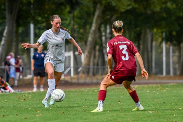 August 16, 2026, Soccer, 2026–2027 DFB Women s Cup Playoffs, Fortuna Cologne vs. SG 99 Andernach; Ina Keller 11 (Andernach) receives the ball