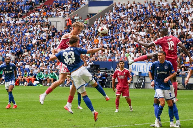 Germany Soccer Friendly Matches 2026–2027, Friendly Match: FC Schalke vs. Real Madrid at VELTINS Arena in Gelsenkirchen—Scoring Chance by Dean Huijsen (Real Madrid), 4 Copyright: xAymanxAlahmedx
