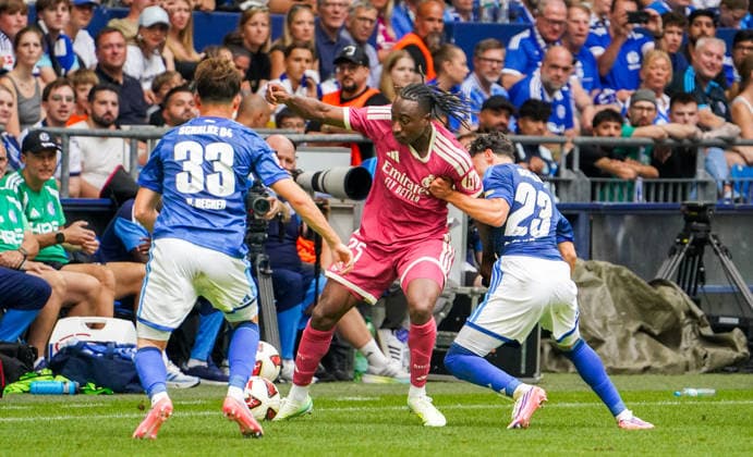 Germany Soccer Friendly Matches Clubs 2026 2027, Friendly Match FC Schalke vs. Real Madrid at VELTINS Arena in Gelsenkirchen: Yan Diomande of Real Madrid, 25 Copyright: xAymanxAlahmedx