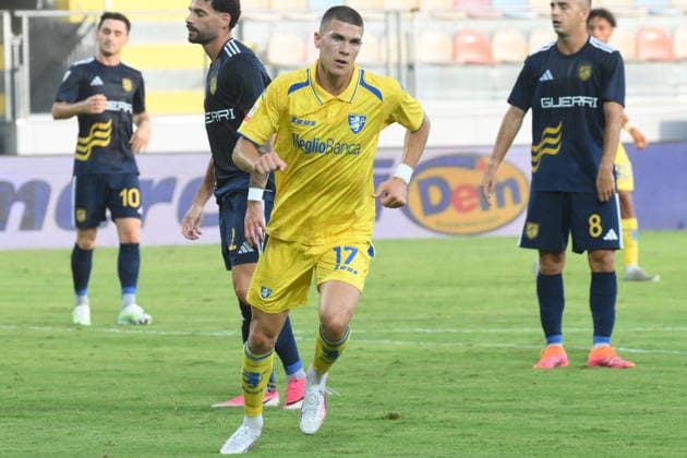 SOCCER - Coppa Italia - Frosinone Calcio vs. SS Juve Stabia Photo by IPA ABACAPRESS.COM87549686 - Giorgi Kvernadze of Frosinone Calcio celebrates after scoring the goal that made the score 1-0 during the Coppa Italia Freccia Rossa match between Frosinone Calcio and SS Juve Stabia at Benito Stirpe Stadium Frosinone Italy  Copyright: xIPAxSport ABACAx