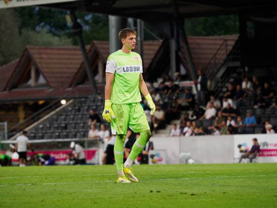 Jerik von der Felsen of VfB Stuttgart U23, 01 after scoring the goal to make it 0–1, GER, Soccer, VfB Stuttgart II vs. Viktoria Cologne, 3. Liga, Matchday 2, 2026–2027 Season, August 16, 2026 GER, Soccer, VfB Stuttgart II vs. Viktoria Cologne, 3rd Division, Matchday 2, 2026–2027 Season, August 16, 2026 Aspach Copyright: xCarstenxSchweringx EP_CSG