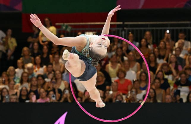 August 16, 2026, xhbx, 2026 Rhythmic Gymnastics World Championships, from left: Stiliana Nikolova (Bulgaria), hoop, Frankfurt am Main