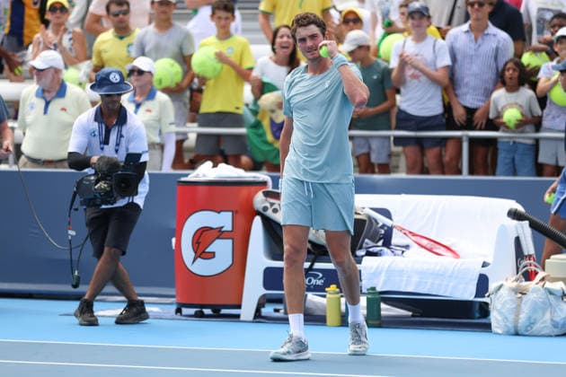 MASON, OHIO - AUGUST 16: Joao Fonseca of Brazil reacts after winning during day six of the Cincinnati Open at the Lindner Family Tennis Center on August 16, 2026 in Mason, Ohio. Copyright: xShainaxBenhiyoun SPPx Sportspressphoto_SPR209147
