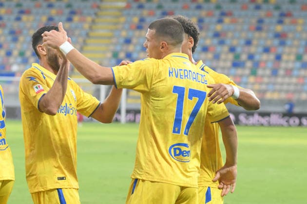SOCCER - Coppa Italia - Frosinone Calcio vs. SS Juve Stabia Photo by IPA ABACAPRESS.COM87549676 - Giorgi Kvernadze of Frosinone Calcio celebrates after scoring the goal that made the score 1-0 during the Coppa Italia Freccia Rossa match between Frosinone Calcio and SS Juve Stabia at Benito Stirpe Stadium Frosinone Italy  Copyright: xIPAxSport ABACAx