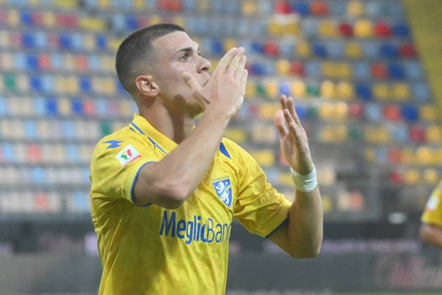 SOCCER - Coppa Italia - Frosinone Calcio vs. SS Juve Stabia Photo by IPA ABACAPRESS.COM87549679 - Giorgi Kvernadze of Frosinone Calcio celebrates after scoring the goal that made the score 1-0 during the Coppa Italia Freccia Rossa match between Frosinone Calcio and SS Juve Stabia at Benito Stirpe Stadium Frosinone Italy  Copyright: xIPAxSport ABACAx