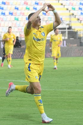 SOCCER - Coppa Italia - Frosinone Calcio vs. SS Juve Stabia Photo by IPA ABACAPRESS.COM87549696 - Giorgi Kvernadze of Frosinone Calcio celebrates after scoring the goal that made the score 1-0 during the Coppa Italia Freccia Rossa match between Frosinone Calcio and SS Juve Stabia at Benito Stirpe Stadium Frosinone Italy  Copyright: xIPAxSport ABACAx