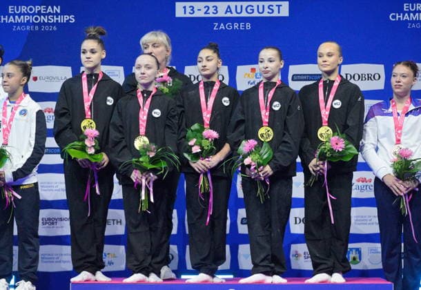 Zagreb, 16th August 2026. Arena Zagreb. 36th European Women s Artistic Gymnastics Championships Team Final. Pictured: winners World Gimnastics 2 team. Photo: Ronald Gorsic CROPIX Zagreb Copyright: xxRonaldxGorsicx zenksa_gimnastika_timsko15-160826