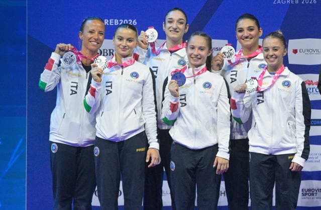 Zagreb, 16th August 2026. Arena Zagreb. 36th European Women s Artistic Gymnastics Championships Team Final. Pictured: 2nd place Italy. Photo: Ronald Gorsic CROPIX Zagreb Copyright: xxRonaldxGorsicx zenksa_gimnastika_timsko17-160826
