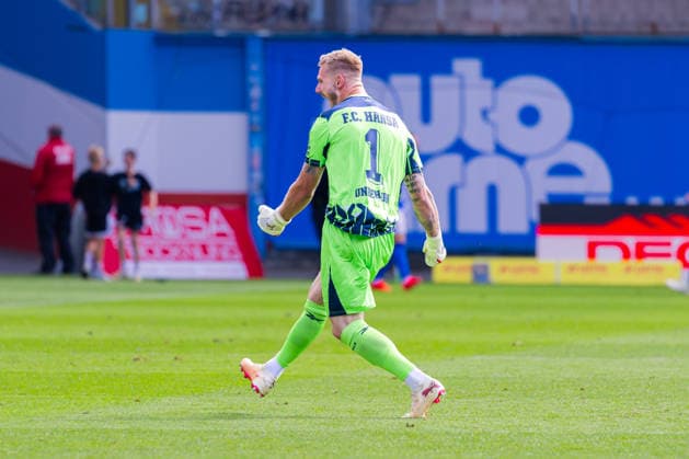 German 3rd Division, 2026–2027 Season, August 16, 2026, Matchday 2, FC Hansa Rostock vs. Waldhof Mannheim, Ostseestadion. Celebrations after the goal that tied the score at 3–3 for FC Hansa Rostock, scored by Florian Carstens (FC Hansa Rostock, No. 17) and Luca Unbehaun (FC Hansa Rostock, No. 1). Copyright: xMichellexLukax