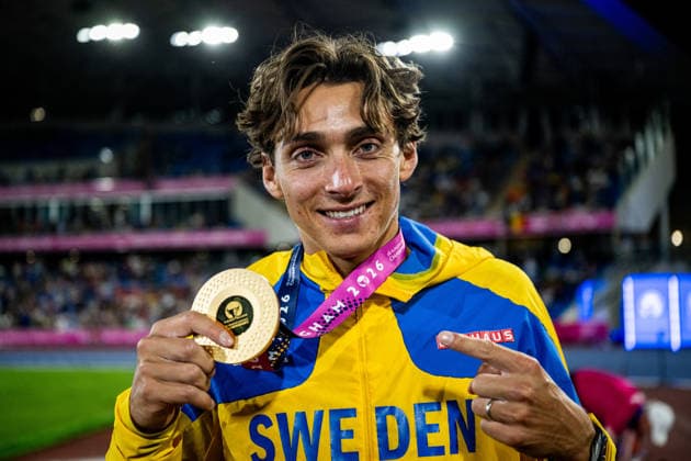 260816 Armand Duplantis of Sweden celebrates after the men’s pole vault final on day 7 of the 2026 European Athletics Championships on August 16, 2026 in Birmingham. Photo by Mathias Bergeld, BILDBYRAN, code MB MT1072. track and field, athletics, friidrett, friidrotts EM, 2026 European Athletics Championships, Day 7, celebration  Copyright: MATHIASxBERGELD BB260816MB144