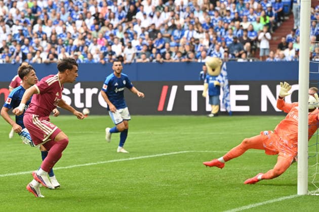 Carlos ESPI of Real Madrid scores the goal to make it 0–3 with a header past goalkeeper Loris KARIUS GE in a soccer friendly match between FC Schalke 04 and Real Madrid (0–3) on August 16, 2026, at the Veltins Arena in Gelsenkirchen, Germany. DFL regulations prohibit any use of photographs as image sequences and or quasi-video.