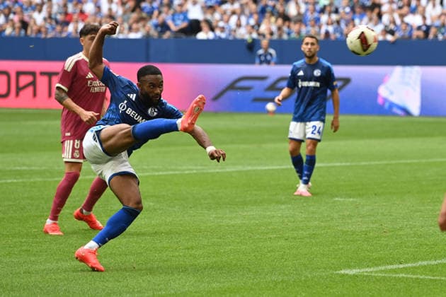 Moussa SYLLA GE Action, Scoring Opportunity, Soccer Friendly Match: FC Schalke 04 vs. Real Madrid on August 16, 2026, at the Veltins Arena in Gelsenkirchen, Germany. DFL regulations prohibit any use of photographs as image sequences and or quasi-video. Â