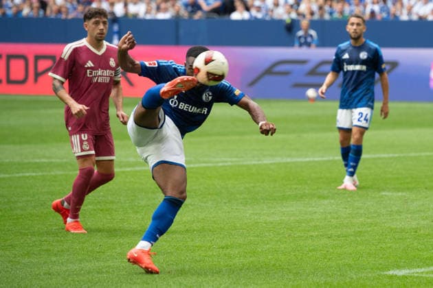 Moussa SYLLA GE Action, Scoring Opportunity, Soccer Friendly Match: FC Schalke 04 vs. Real Madrid 0–3 on August 16, 2026, at the Veltins Arena in Gelsenkirchen, Germany. DFL regulations prohibit any use of photographs as image sequences and or quasi-video.