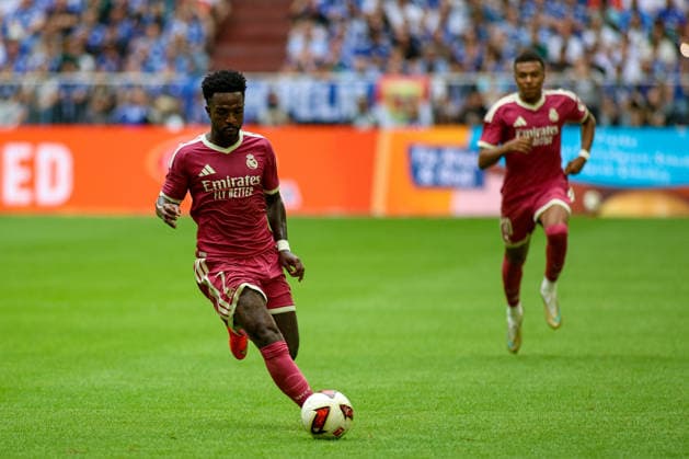 August 16, 2026, GER, Soccer, Men s, Friendly Match, 2026–2027 Season, FC Schalke 04 vs. Real Madrid CF, Vinicius Junior (RMA) in action with the ball, solo play Copyright: xSvenxHanischx