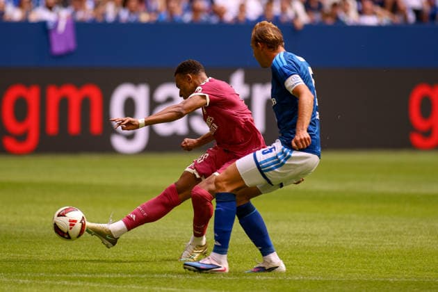 August 16, 2026, GER, Soccer, Men s, Friendly, 2026–2027 Season, FC Schalke 04 vs. Real Madrid CF: Kylian Mbappé (RMA) and Timo Becker (S04) battle for the ball Copyright: xSvenxHanischx