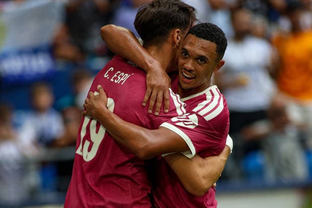 August 16, 2026, GER, Soccer, Men s, Friendly, 2026–2027 Season, FC Schalke 04 vs. Real Madrid CF, Carlos Espi (RMA) celebrates his goal to make it 0–3 with Trent Alexander-Arnold (RMA) Copyright: xSvenxHanischx