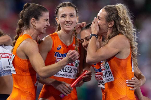 The Netherland celebrate wining gold in the Womens 4x400m relay at Alexander Stadium in Birmingham, England (Sean Walsh Sports Press Photo) Copyright: xSeanxWalshx Sportspressphoto_SPR209849