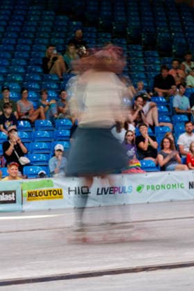 World Freestyle Skateboarding Championships - Finals 2026. Germany - Kassel, 16.08.2026 Hitomi Komatsu from Japan doing a pirouette (long exposure) during the Women Amateur finals as the third and final day of the World Freestyle Skateboarding Championships brings together freestyle skateboarding, urban culture, art, music and lifestyle at Messe Kassel. The event features international skateboarding competitions alongside graffiti, live music, BMX, workshops, exhibitions and other elements of the global freestyle and street culture community. Hesse