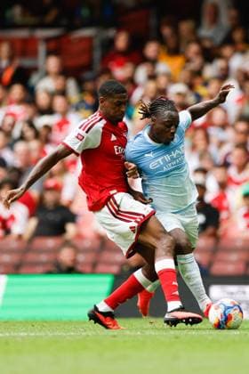 Jà rà my Doku (caption correction) of Manchester City is challenged by Cristhian Mosquera of Arsenal Arsenal v Manchester City, FA Community Shield, Principality Stadium, Cardiff, UK - 16 Aug 2026Cardiff Principality Stadium United Kingdom EDITORIAL USE ONLY No use with unauthorised audio, video, data, fixture lists, club league logos or live services. Online in-match use limited to 120 images, no video emulation. No use in betting, games or single club league player publications. Copyright: xMattxImpey Shutterstockx 17096419gv