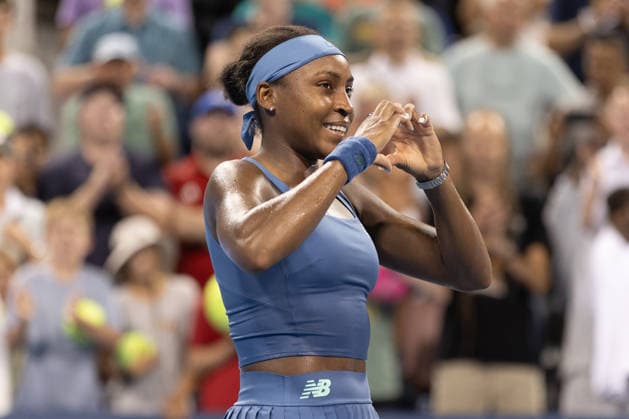 MASON, OHIO - AUGUST 16: Coco Gauff of United States gestures a heart during day six of the Cincinnati Open at the Lindner Family Tennis Center on August 16, 2026 in Mason, Ohio. Copyright: xShainaxBenhiyoun SPPx Sportspressphoto_SPR209980