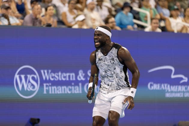 MASON, OHIO - AUGUST 16: Frances Tiafoe of United States reacts to a play during day six of the Cincinnati Open at the Lindner Family Tennis Center on August 16, 2026 in Mason, Ohio. Copyright: xShainaxBenhiyoun SPPx Sportspressphoto_SPR210007