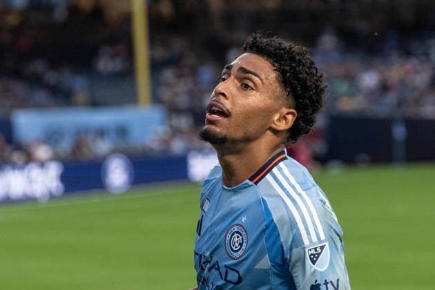 August 16, 2026, Bronx, New York, USA: Luighi Hanri Sousa Santos (20) of NYCFC celebrates scoring goal from penalty spot during MLS, Fussball Herren, USA regular season game between NYCFC and Philadelphia Union at Yankee stadium in New York, NY on August 16, 2026. Philadelphia won 3 - 2. Bronx USA - ZUMAr339 20260816_znp_r339_026 Copyright: xLevxRadinx