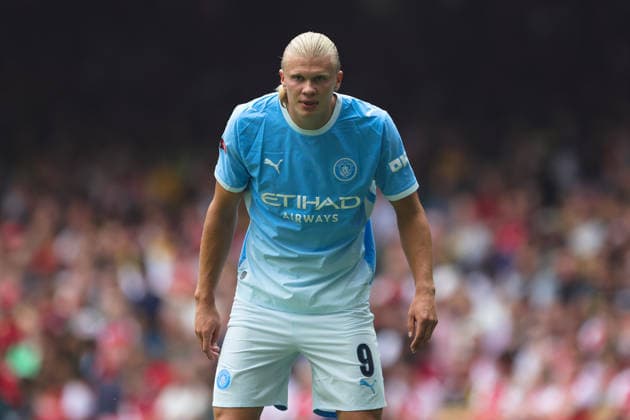 Arsenal v Manchester City, FA Community Shield Erling Haaland (9) of Manchester City during the FA Community Shield match between Arsenal and Manchester City at Principality Stadium, Cardiff, UK on 16 August 2026. Editorial use only DataCo restrictions apply See www.football-dataco.com , Copyright: xNigelxKeenex PSI-24687-0077