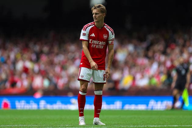 Arsenal v Manchester City, FA Community Shield Martin Odegaard (8) of Arsenal during the FA Community Shield match between Arsenal and Manchester City at Principality Stadium, Cardiff, UK on 16 August 2026. Editorial use only DataCo restrictions apply See www.football-dataco.com , Copyright: xNigelxKeenex PSI-24687-0086