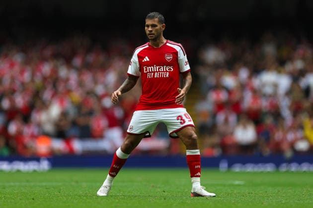 Arsenal v Manchester City, FA Community Shield Bruno Guimaraes (39) of Arsenal during the FA Community Shield match between Arsenal and Manchester City at Principality Stadium, Cardiff, UK on 16 August 2026. Editorial use only DataCo restrictions apply See www.football-dataco.com , Copyright: xNigelxKeenex PSI-24687-0087