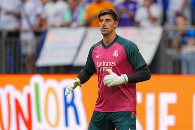 August 16, 2026, xydrx, Men s, Soccer, Friendly Match, FC Schalke 04 vs. Real Madrid, 2026–2027 Season, Veltins Arena, Thibaut Courtois (Real Madrid), 1 DFB regulations prohibit any use of photographs as image sequences and or quasi-video Copyright: HMBxMedia YannisxDreimann