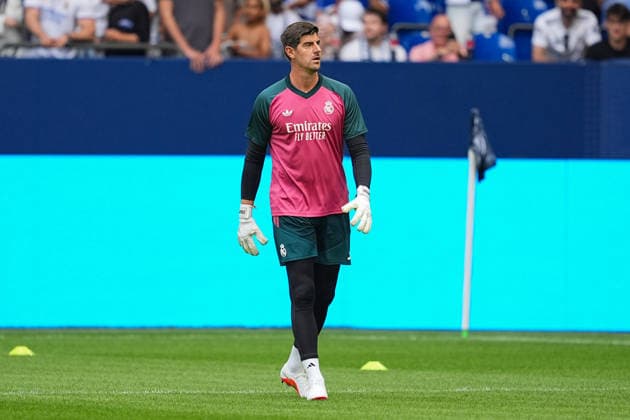 August 16, 2026, xydrx, Men s, Soccer, Friendly Match, FC Schalke 04 vs. Real Madrid, 2026–2027 Season, Veltins Arena, Thibaut Courtois (Real Madrid), 1 DFB regulations prohibit any use of photographs as image sequences and or quasi-video Copyright: HMBxMedia YannisxDreimann