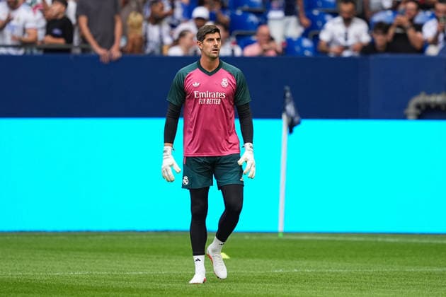 August 16, 2026, xydrx, Men s, Soccer, Friendly Match, FC Schalke 04 vs. Real Madrid, 2026–2027 Season, Veltins Arena, Thibaut Courtois (Real Madrid), 1 DFB regulations prohibit any use of photographs as image sequences and or quasi-video Copyright: HMBxMedia YannisxDreimann