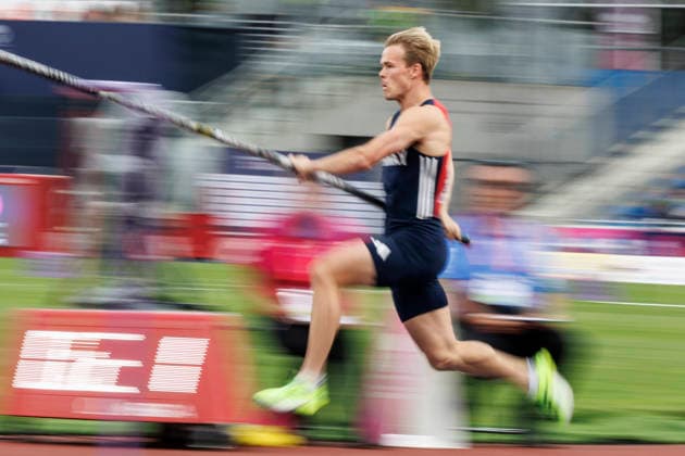BIRMINGHAM, GREAT BRITAIN - AUGUST 16, 2026: Sondre GUTTORMSEN (NOR Norway) competing in the pole-vault final during the European Athletics Championships at Alexander Stadium on August 16, 2026 in Birmingham, Great Britain. Great Britain Copyright: xAxelxKohringx