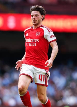 Cardiff, Wales, 16th August 2026. Declan Rice of Arsenal during the Arsenal vs Manchester City FA Community Shield match at Principality Stadium, Cardiff. Picture credit should read: Cody Froggatt Sportimage EDITORIAL USE ONLY. No use with unauthorised audio, video, data, fixture lists, club league logos or live services. Online in-match use limited to 120 images, no video emulation. No use in betting, games or single club league player publications. SPI_172_CF_ARSENAL_V_MANCHESTER_CITY SPI-4912-0172