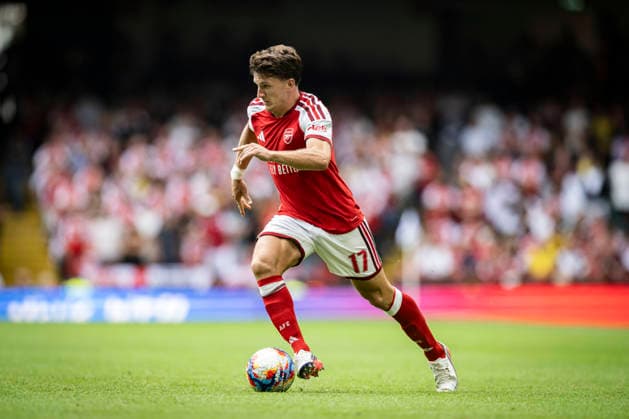 RECORD DATE NOT STATED 16th August 2026; Millennium Stadium, Cardiff, Wales; Community Shield Football, Arsenal versus Manchester City; Christos Tzolis of Arsenal runs with the ball GodfreyxPitt