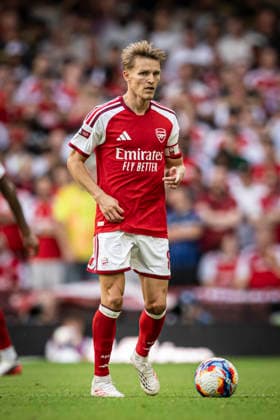 RECORD DATE NOT STATED 16th August 2026; Millennium Stadium, Cardiff, Wales; Community Shield Football, Arsenal versus Manchester City; Martin Odegaard of Arsenal on the ball GodfreyxPitt